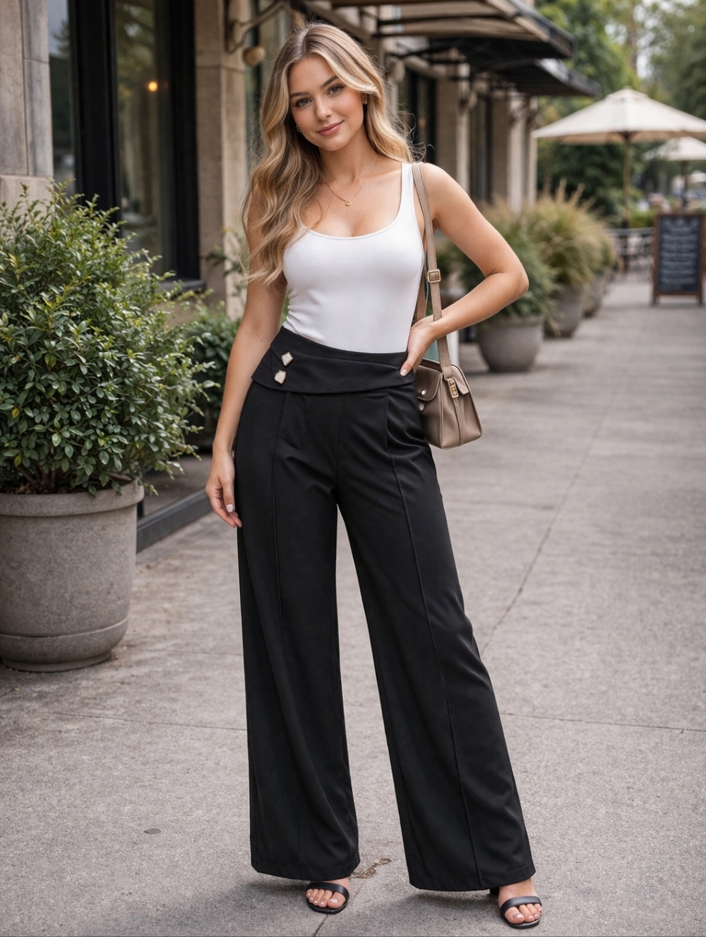 Women’s Black Wide Leg Pants Size 30 High Waist Pull On Dressy Flowing Trousers